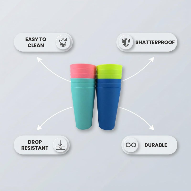 YUYUHUA 32-ounce Plastic Tumblers Reusable Dishwasher Safe BPA Free Set of 12 Multicolor Large Drinking Cups - Image 2